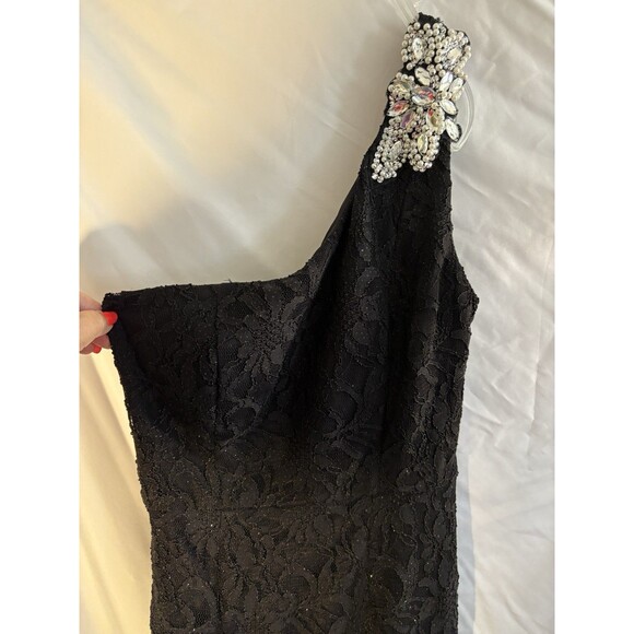 City Triangles Off The Shoulder Black Lace Lined Jewel W/pearls Style S/3 Dress - Picture 1 of 7